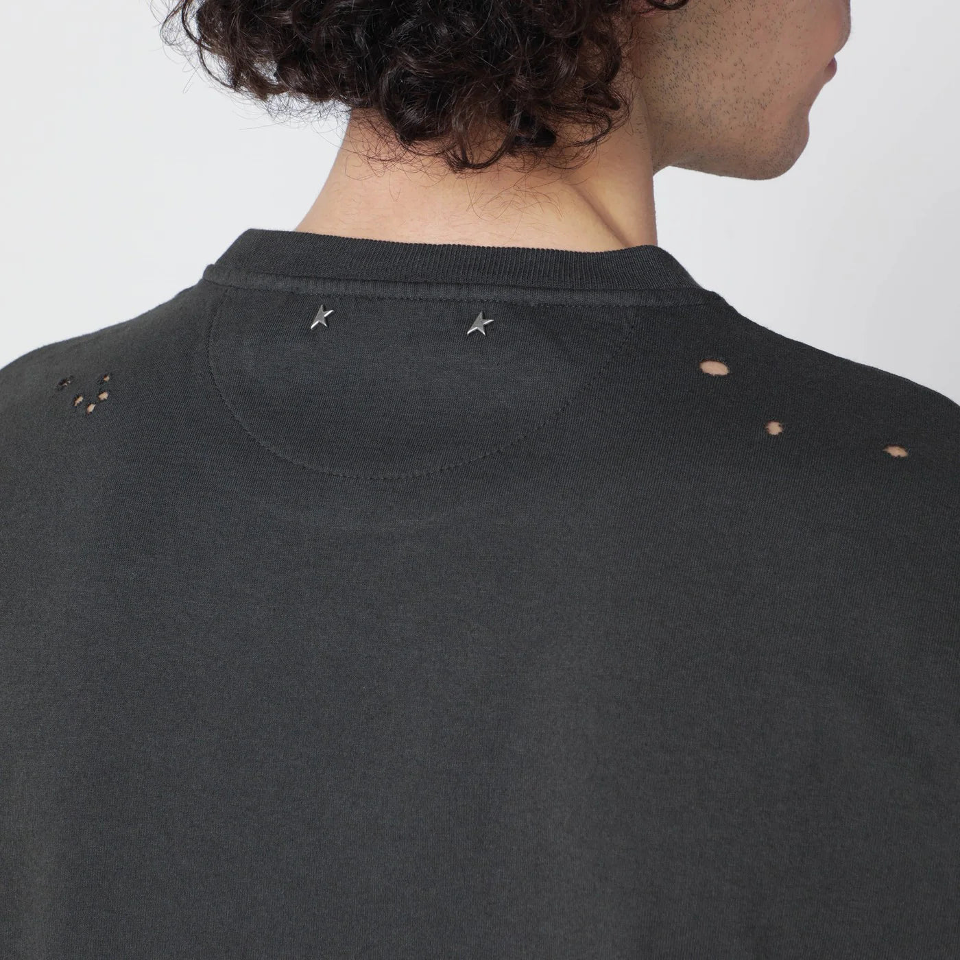 Golden Goose Vintage-effect anthracite T-shirt with perforated heart