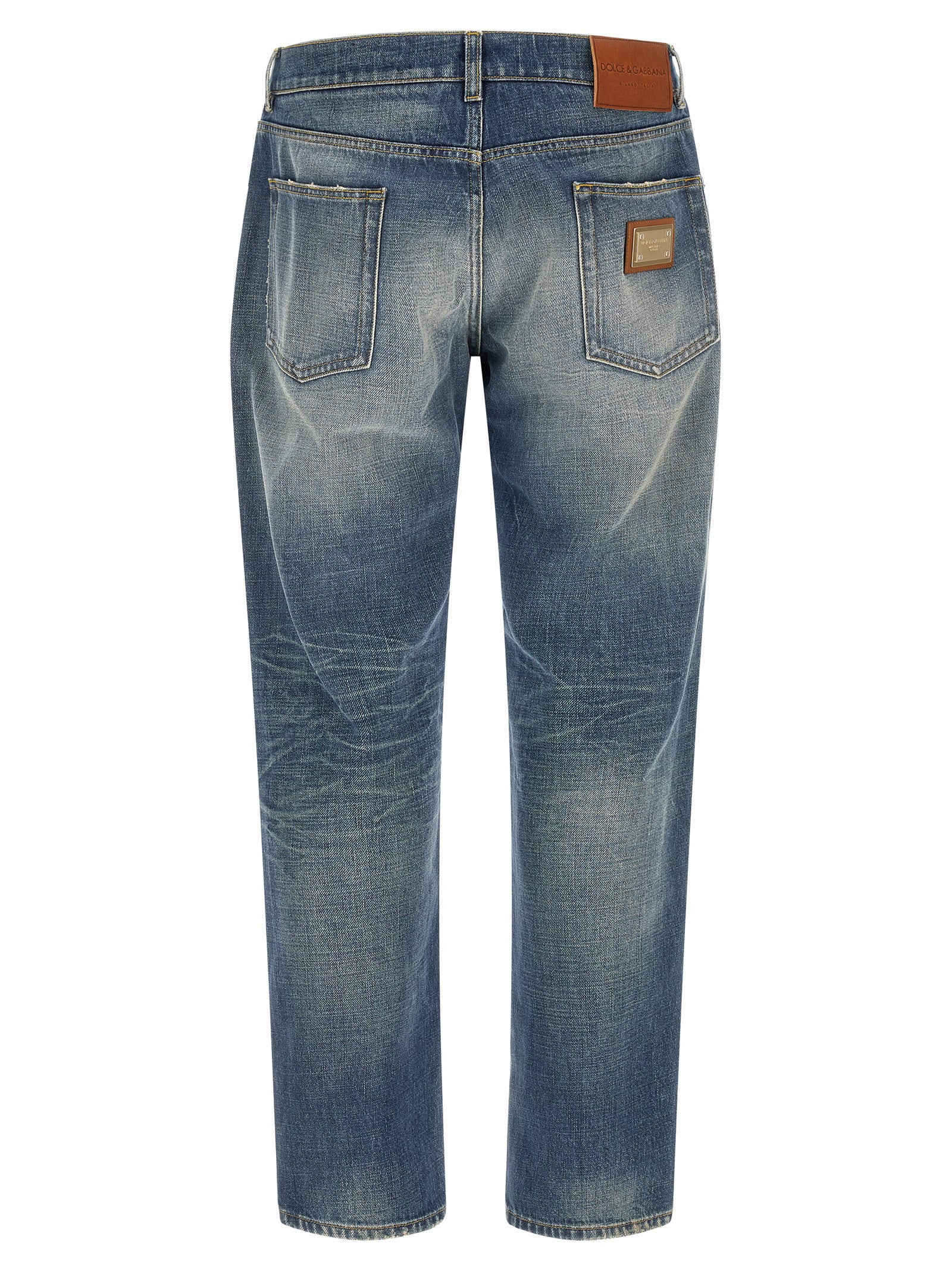 Dolce & Gabbana Destroyed Logo Plaque Jeans