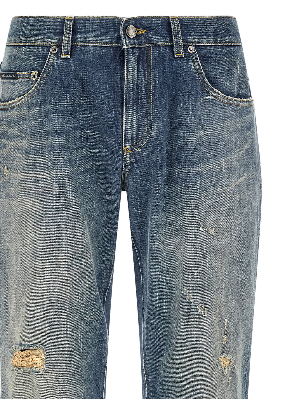 Dolce & Gabbana Destroyed Logo Plaque Jeans