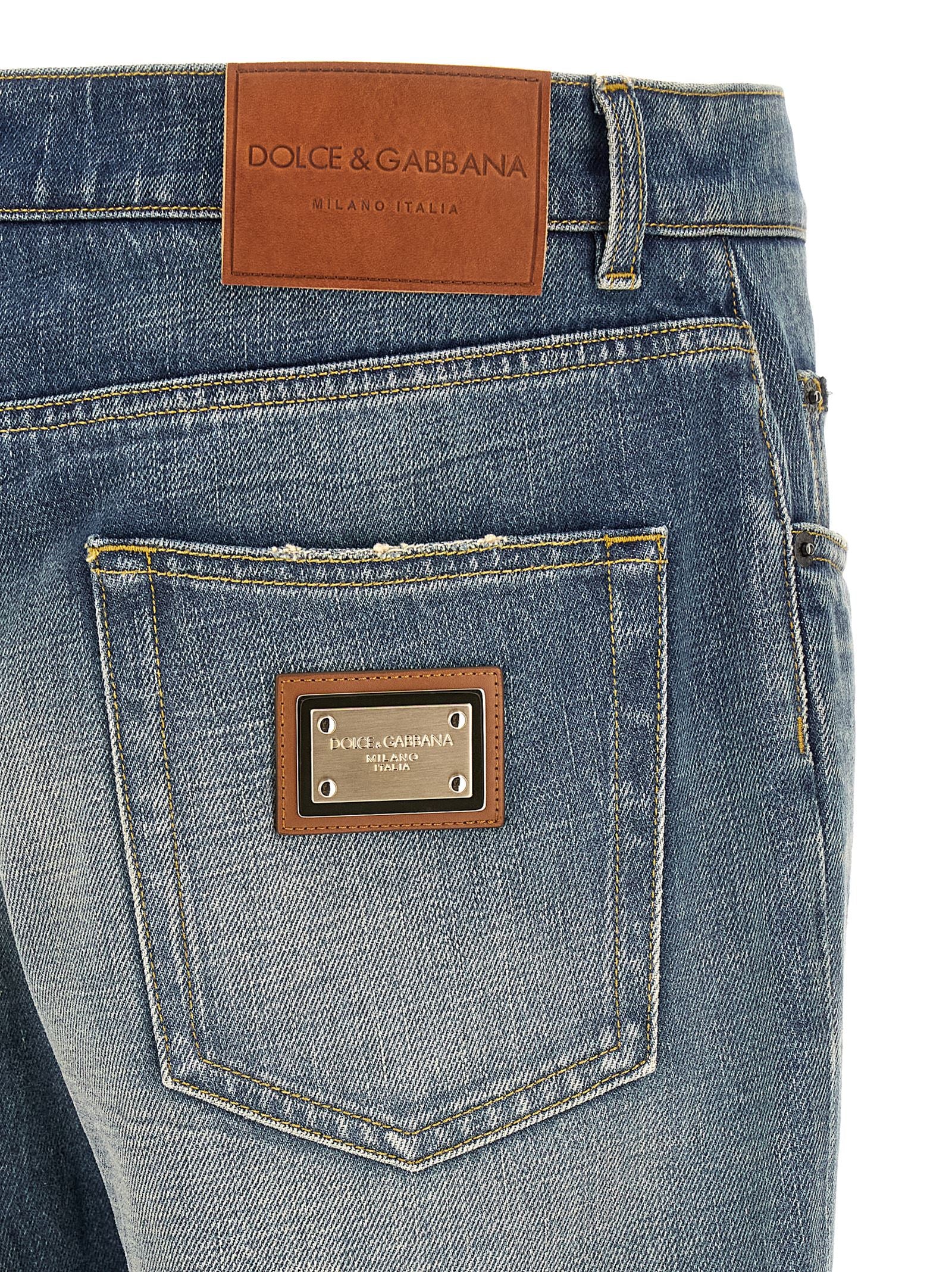 Dolce & Gabbana Destroyed Logo Plaque Jeans