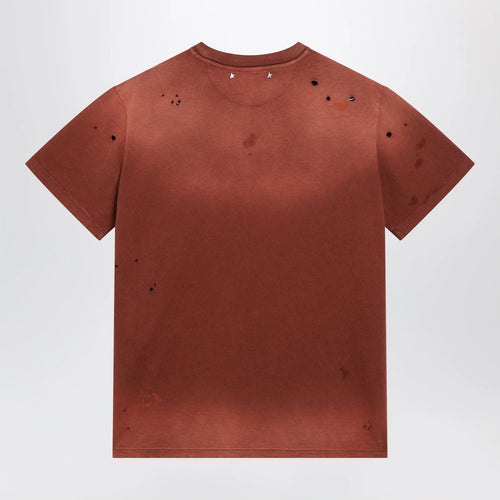Golden Goose Rust-colored cotton T-shirt with floral print