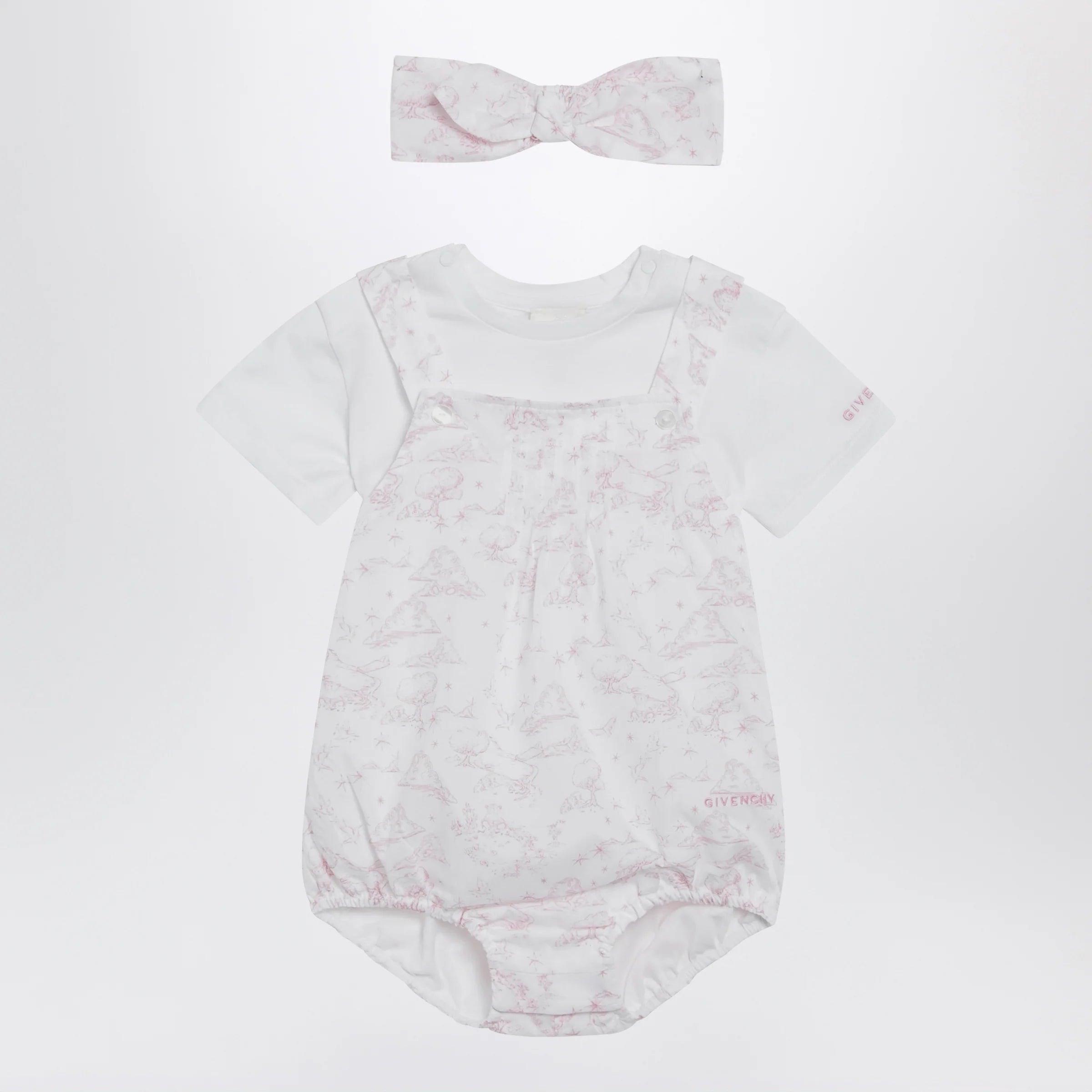 Givenchy White/pink cotton romper with headband