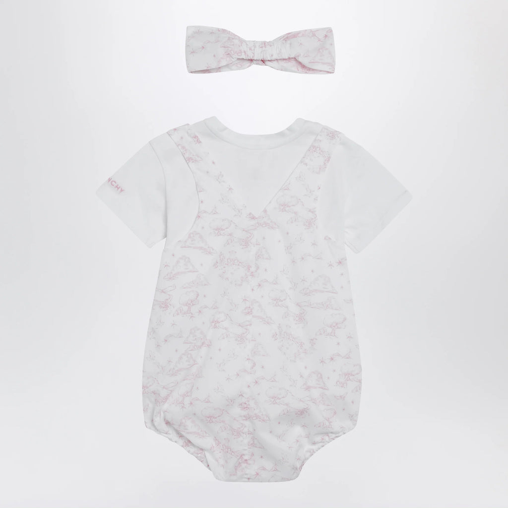 Givenchy White/pink cotton romper with headband