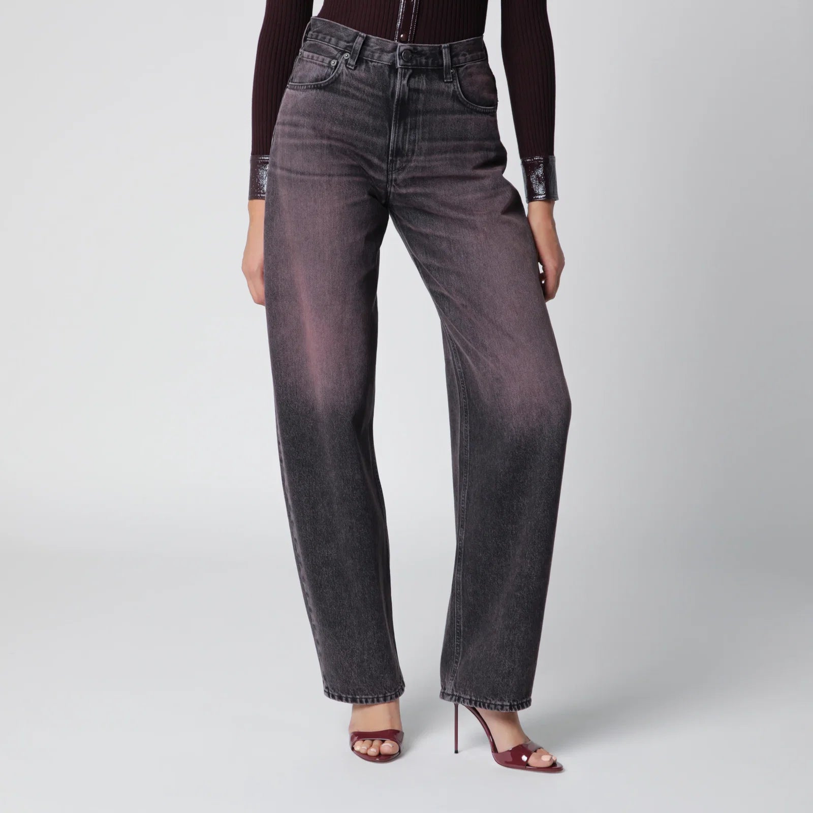 HAIKURE Washed black-pink denim jeans