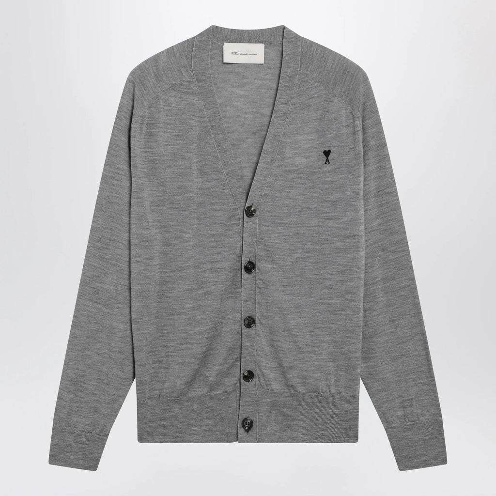Ami Paris Grey Ami De Coeur cardigan in wool