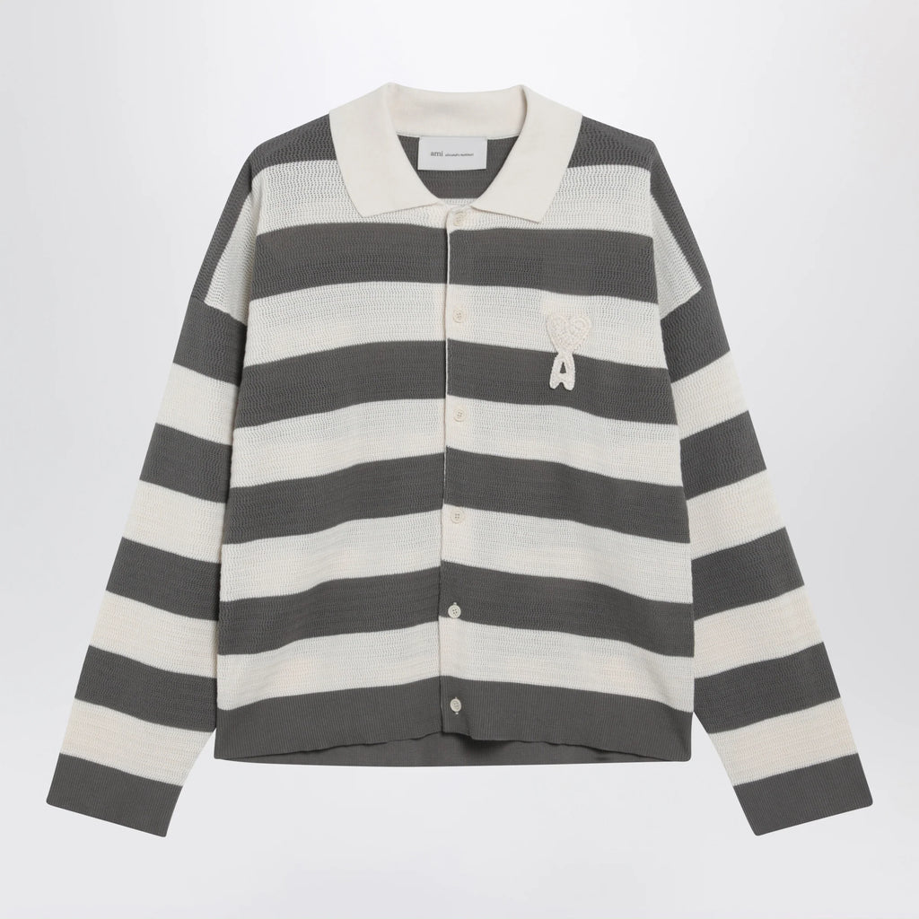 Ami Paris Ami de Coeur striped cotton knit cardigan