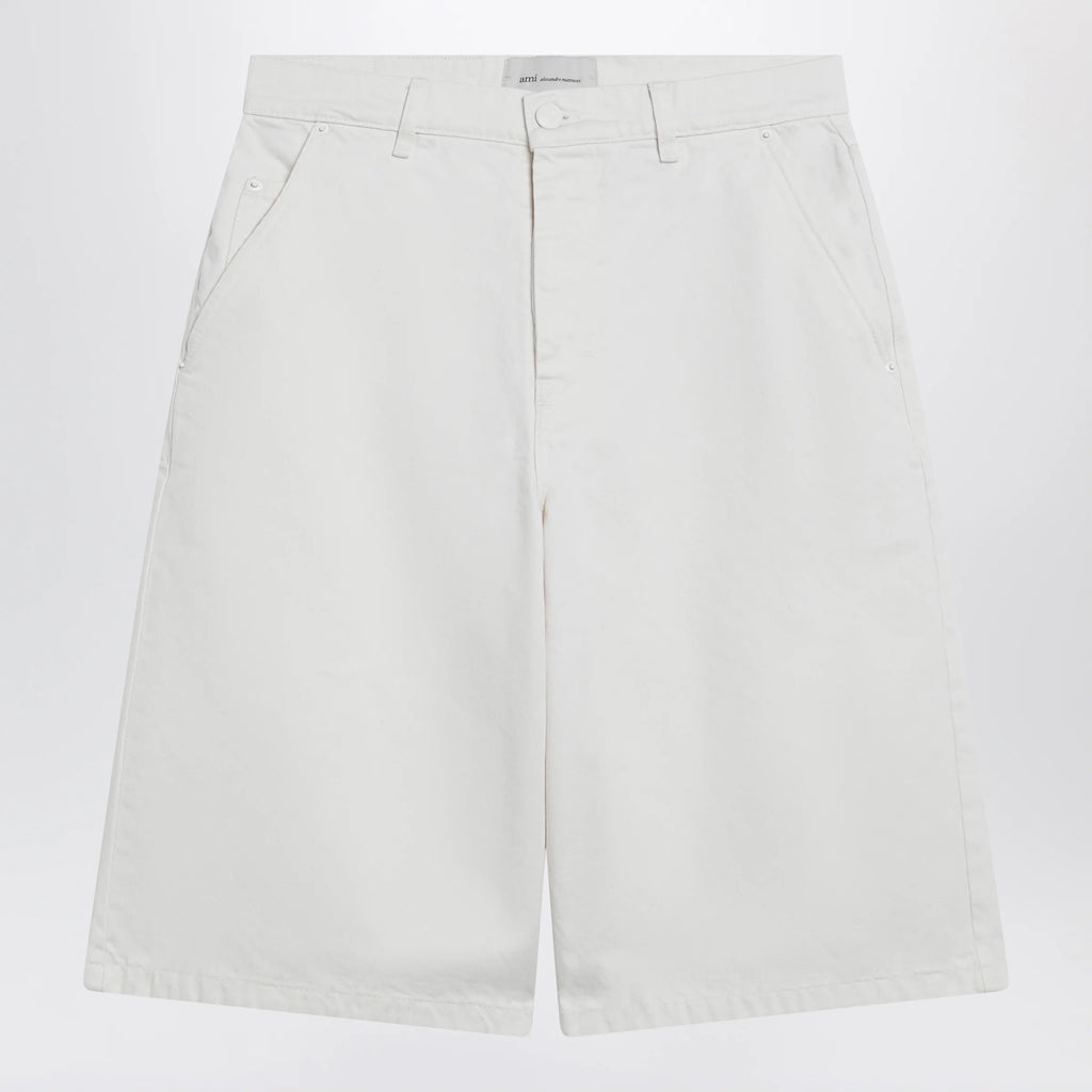 Ami Paris Wide-fit cotton twill bermuda shorts in white