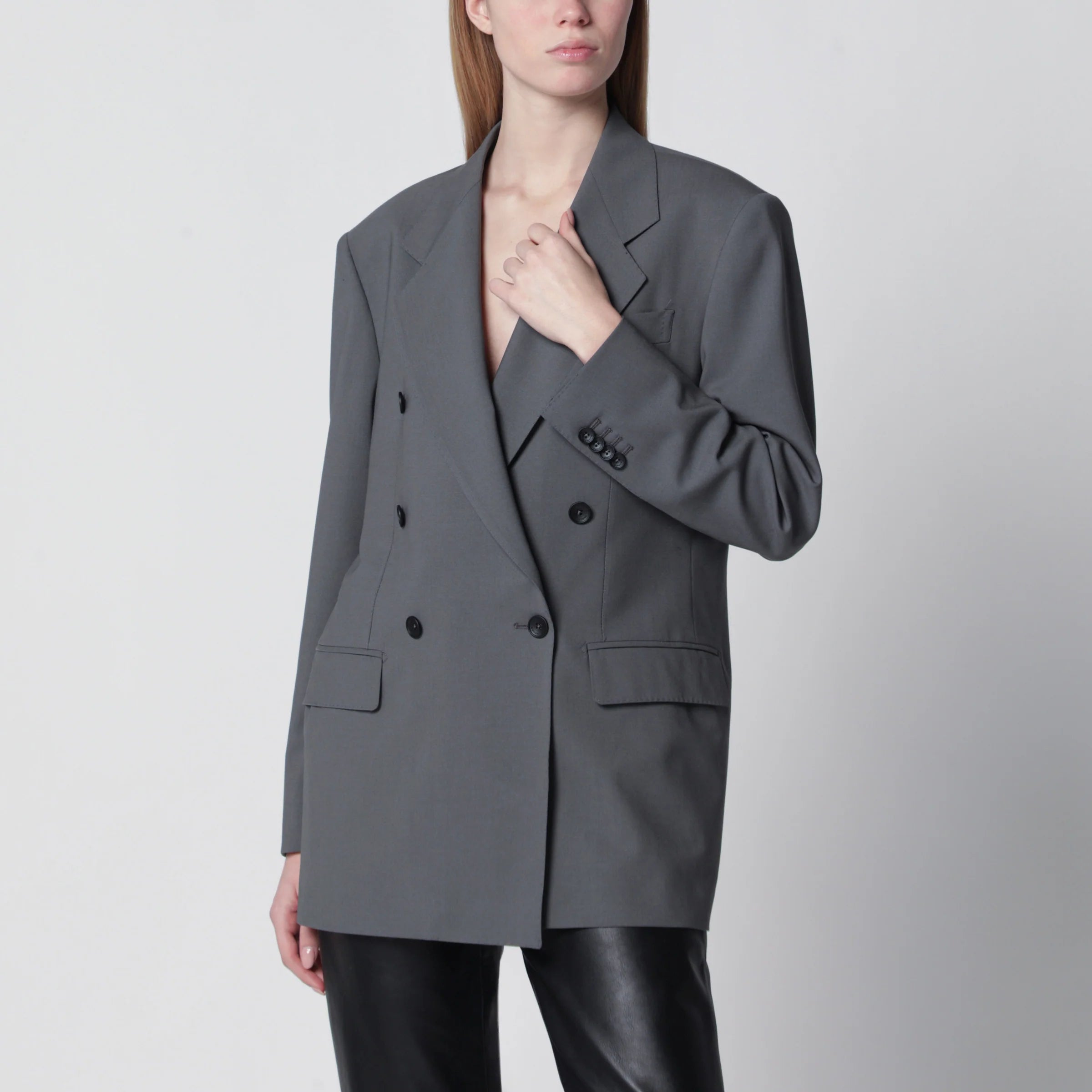 Tagliatore Double-breasted blazer in grey wool and silk blend