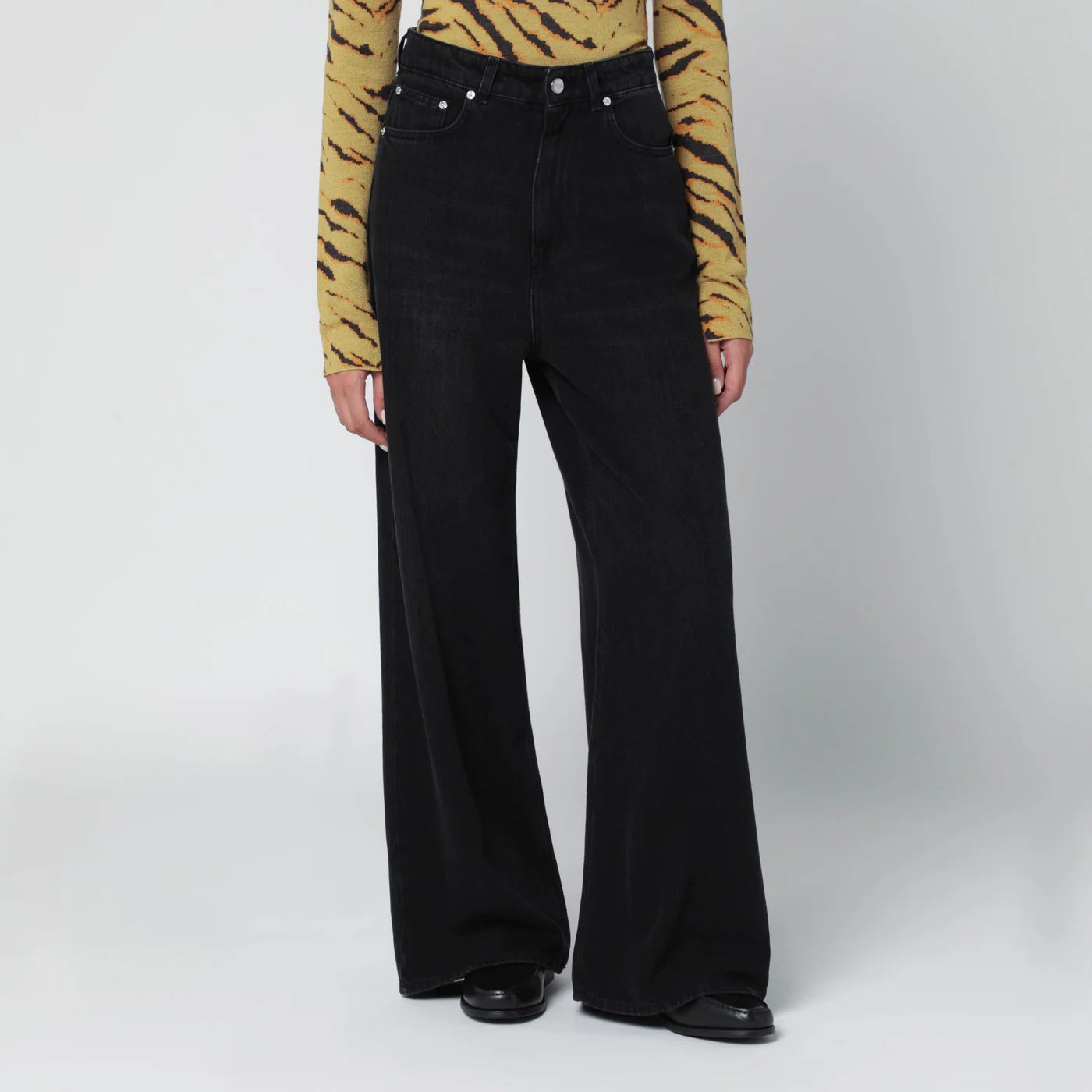 GANNI Black washed-effect baggy jeans