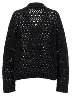 Ganni Black Crochet V-neck Sweater
