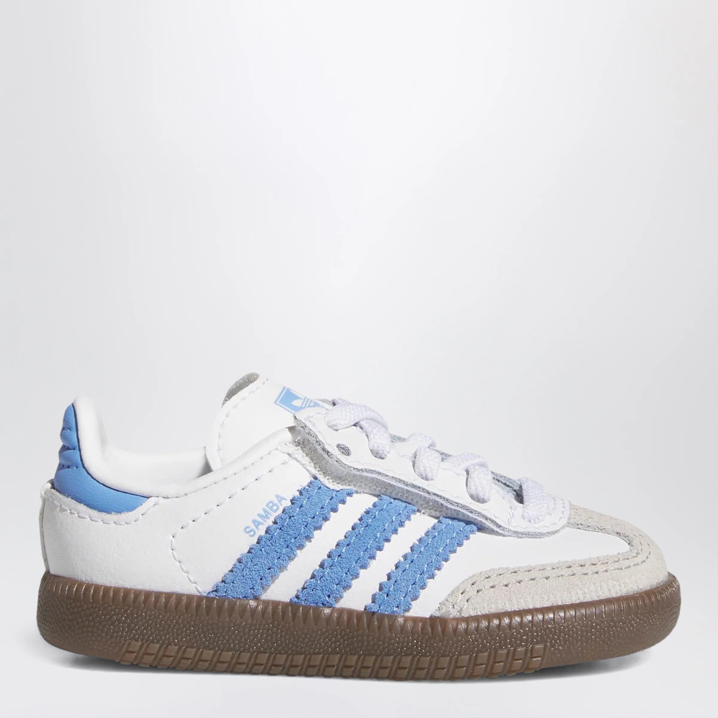 adidas Originals OG Samba sneakers in white/blue with elastic laces