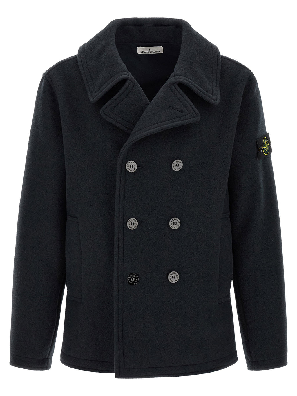 Stone Island Double-breasted Coat With Logo Badge