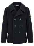 Stone Island Double-breasted Coat With Logo Badge
