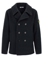 Stone Island Double-breasted Coat With Logo Badge