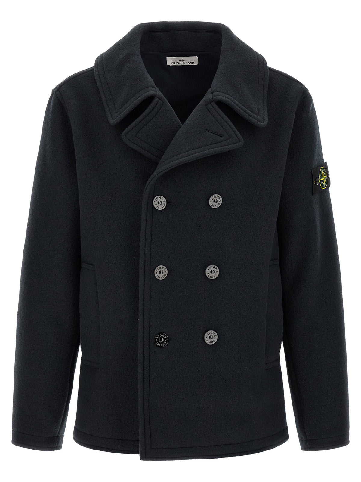 Stone Island Double-breasted Coat With Logo Badge
