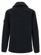 Stone Island Double-breasted Coat With Logo Badge
