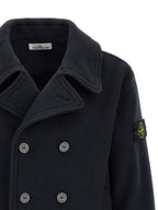 Stone Island Double-breasted Coat With Logo Badge