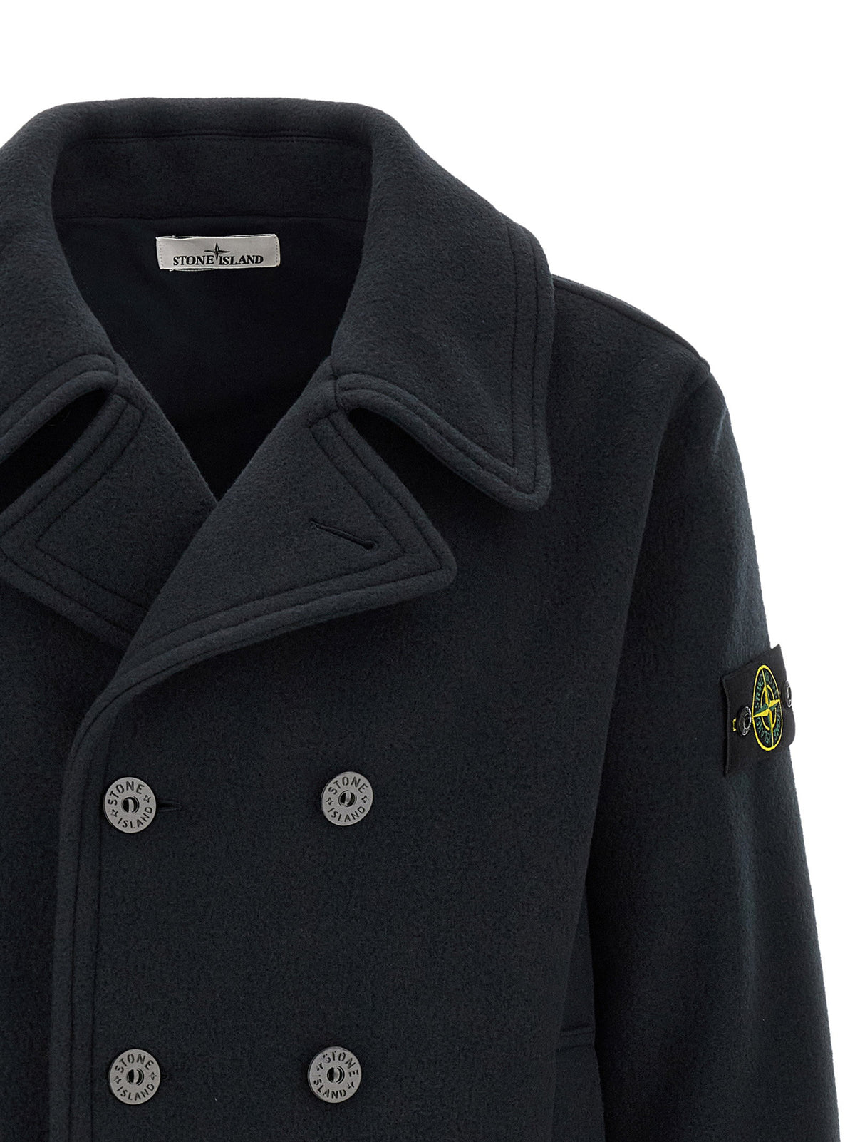 Stone Island Double-breasted Coat With Logo Badge