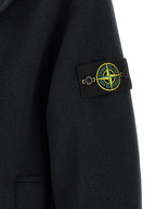 Stone Island Double-breasted Coat With Logo Badge