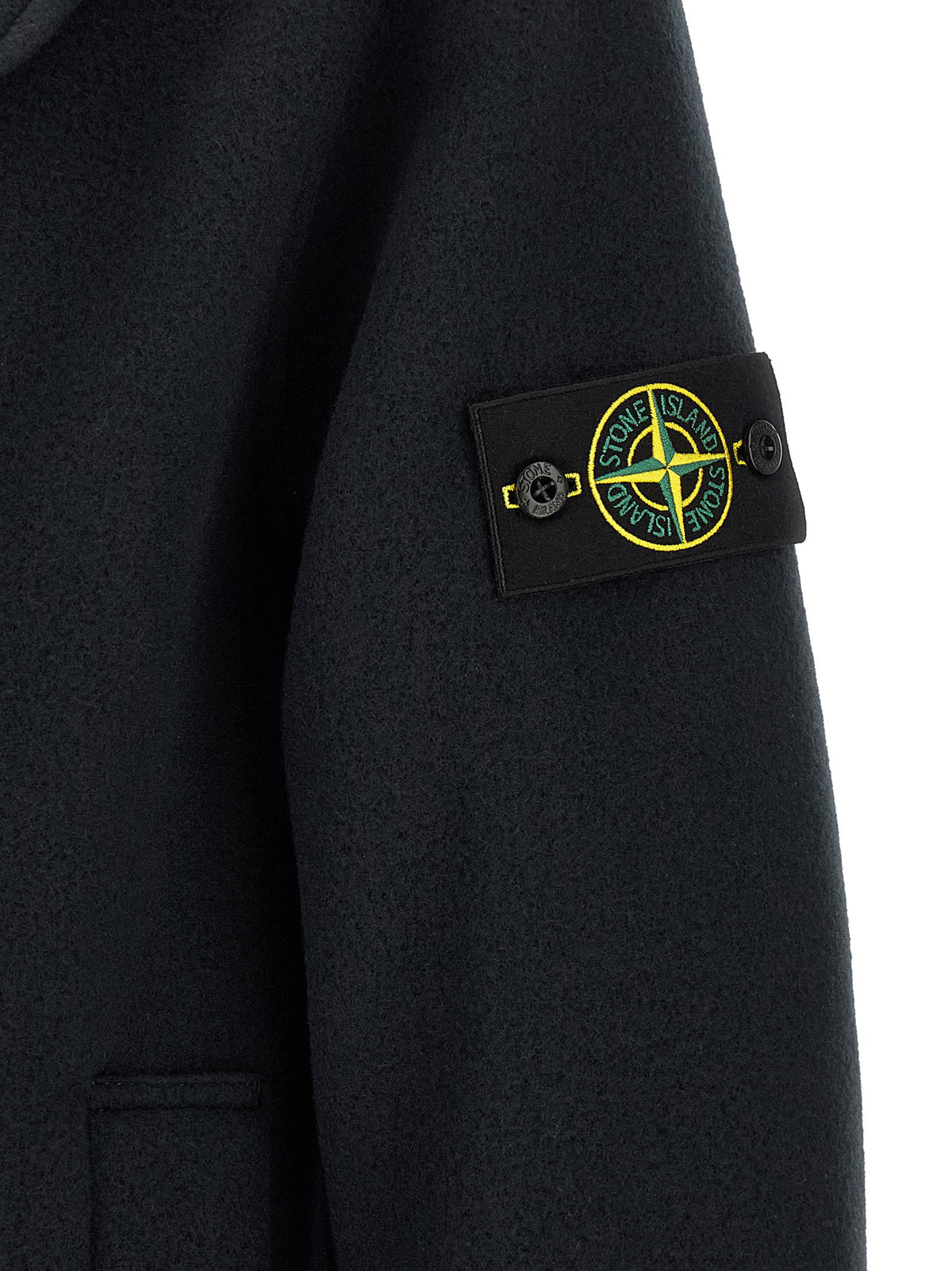 Stone Island Double-breasted Coat With Logo Badge