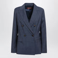 Max Mara Studio Double-Breasted Jacket in Denim Blue Wool Canvas