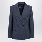 Max Mara Studio Double-Breasted Jacket in Denim Blue Wool Canvas