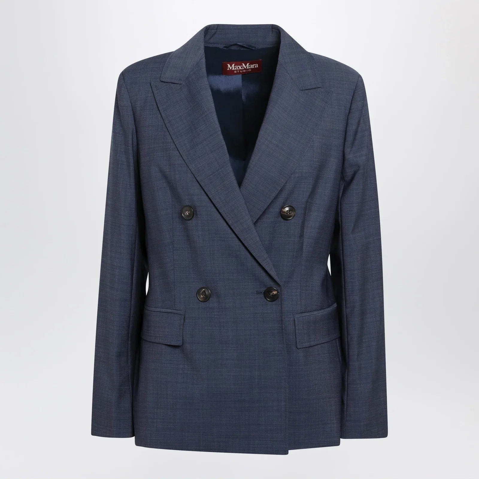 Max Mara Studio Double-Breasted Jacket in Denim Blue Wool Canvas