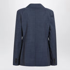 Max Mara Studio Double-Breasted Jacket in Denim Blue Wool Canvas