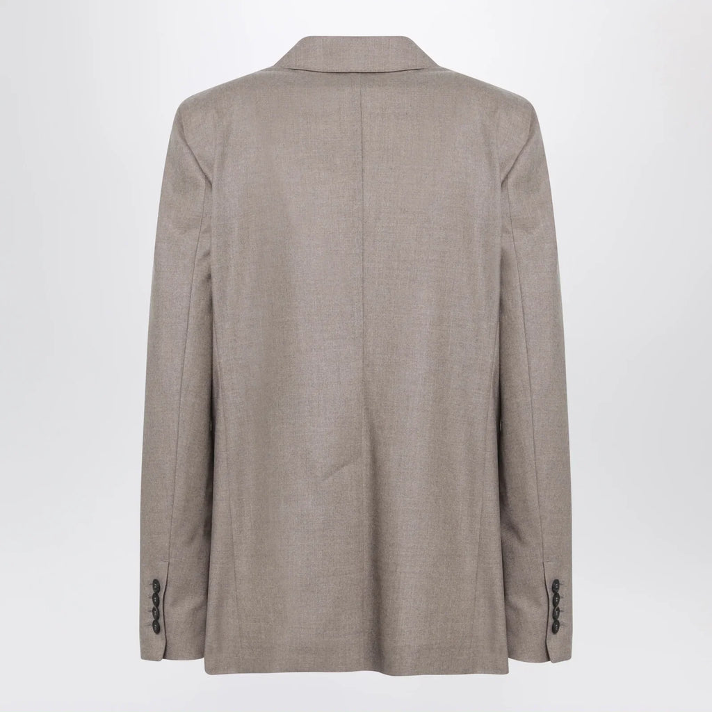 Max Mara Single-Breasted Jacket in Dark Khaki Cashmere Foulé
