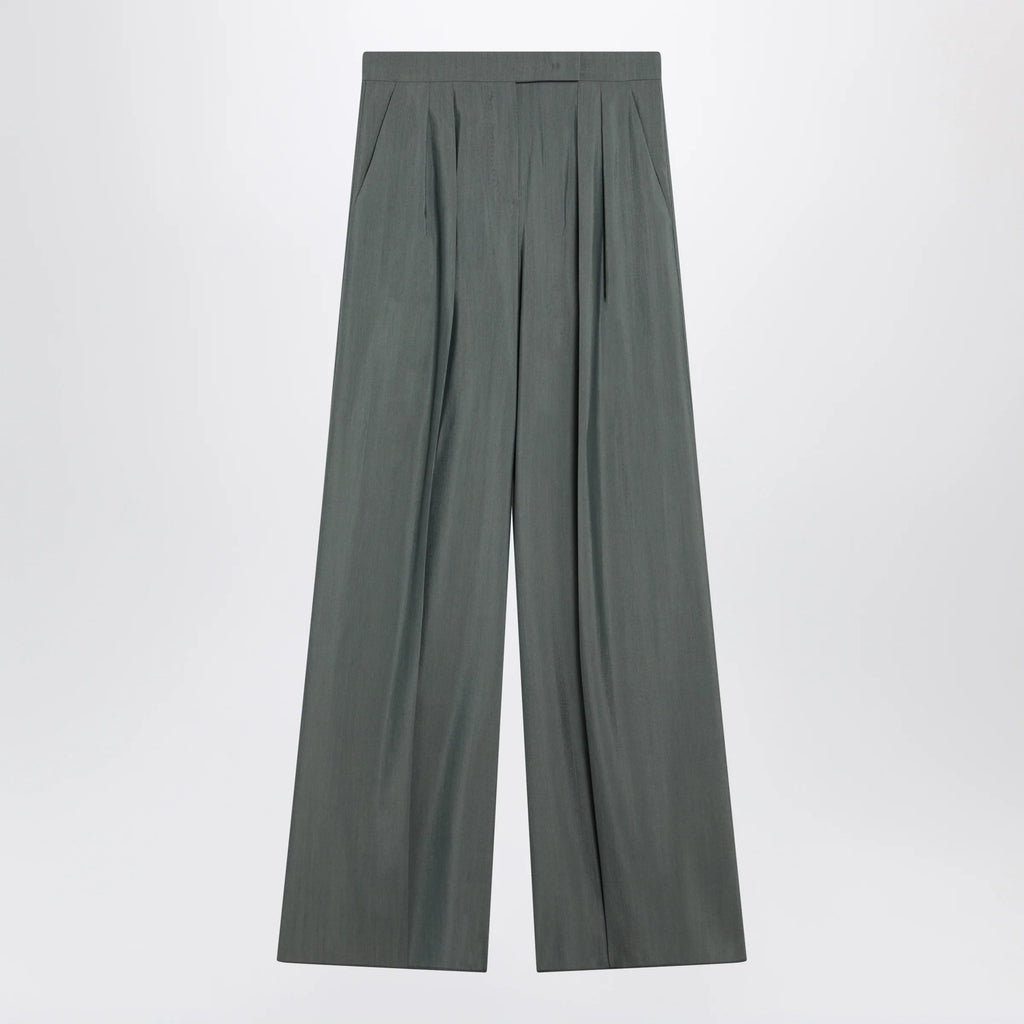 Max Mara Dark green wide trousers in wool and silk