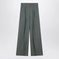 Max Mara Dark green wide trousers in wool and silk