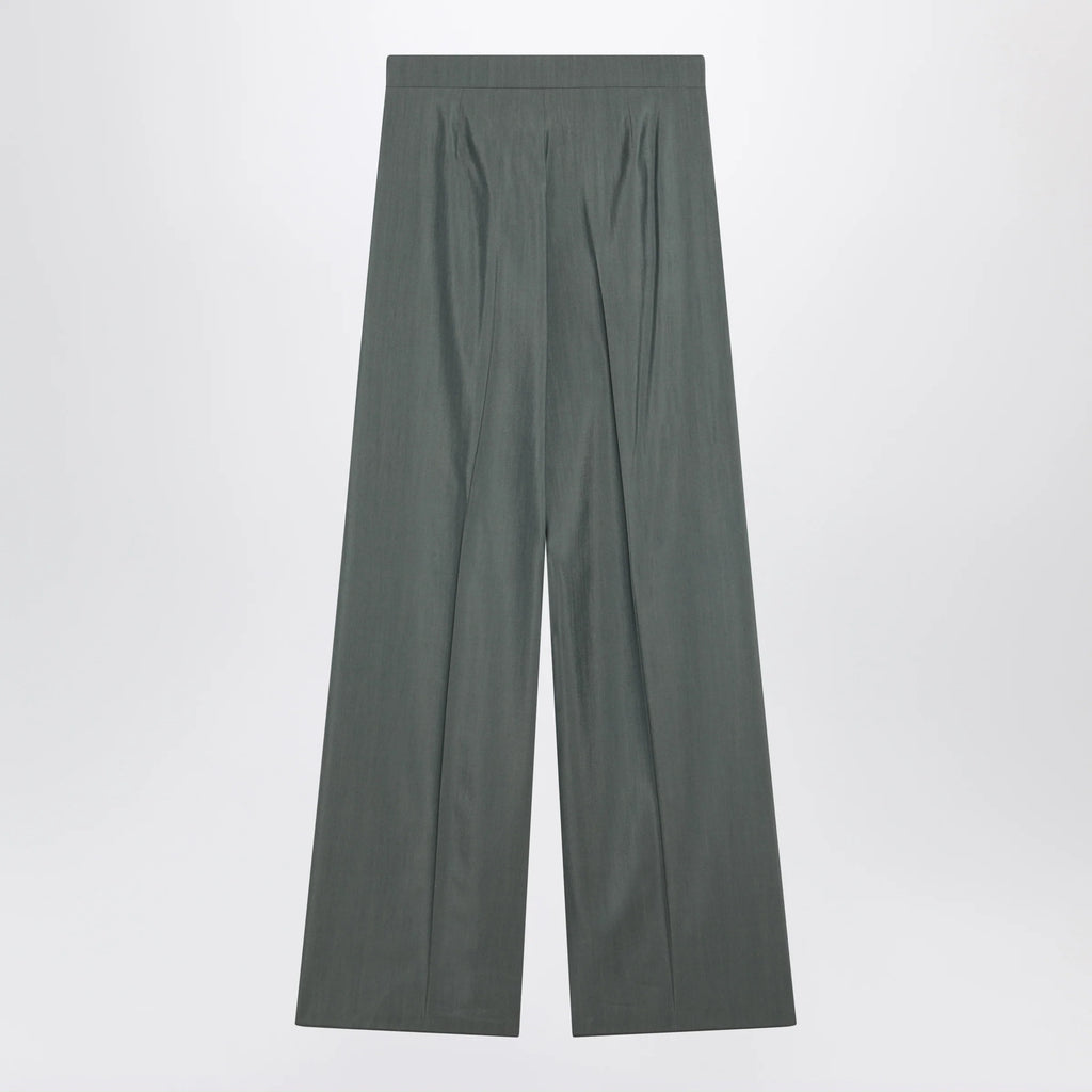 Max Mara Dark green wide trousers in wool and silk