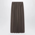 Max Mara Long Pleated Skirt in Dark Khaki Lightweight Jersey