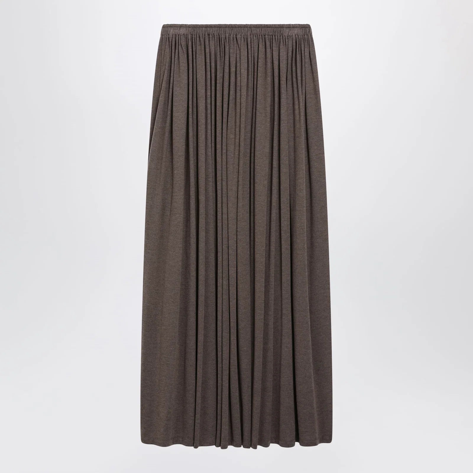 Max Mara Long Pleated Skirt in Dark Khaki Lightweight Jersey