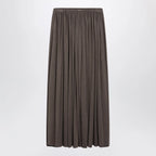 Max Mara Long Pleated Skirt in Dark Khaki Lightweight Jersey