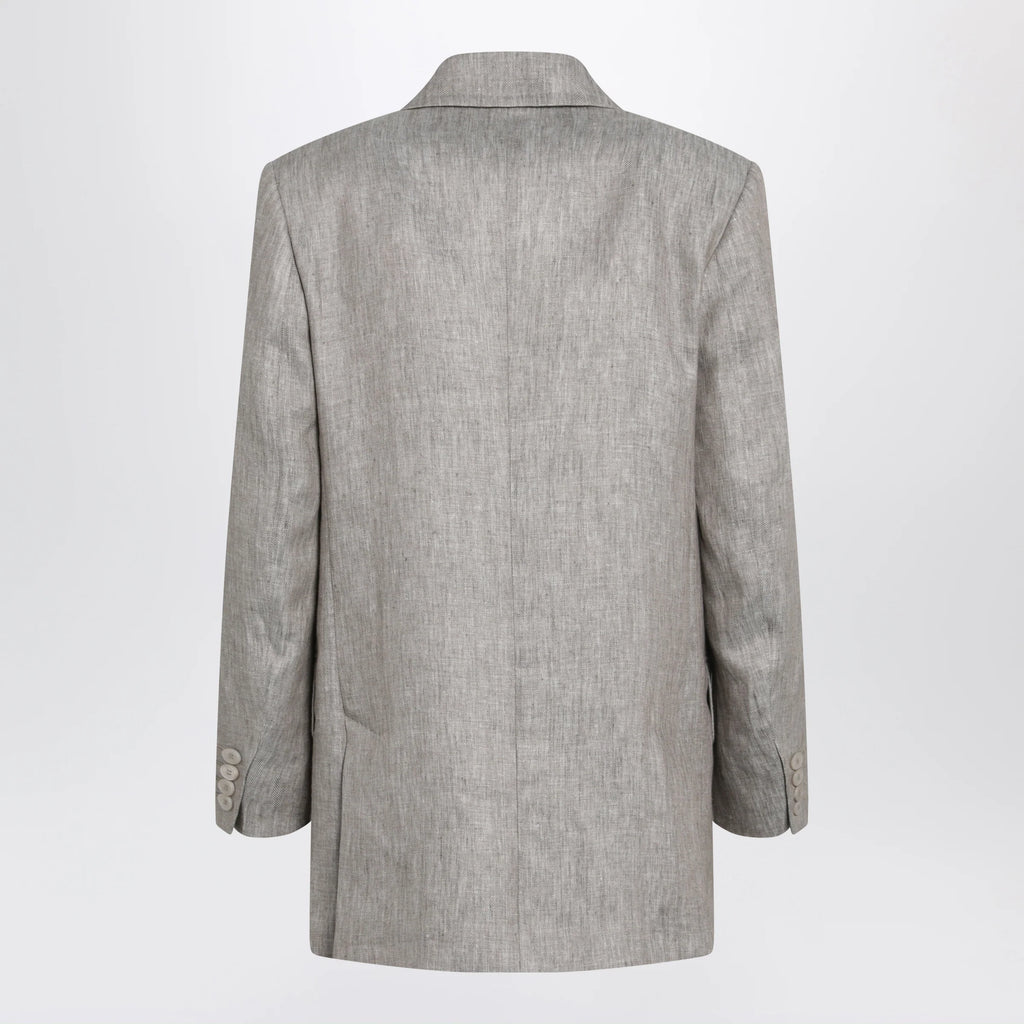 Max Mara Olimpia double-breasted chevron linen blazer in beige