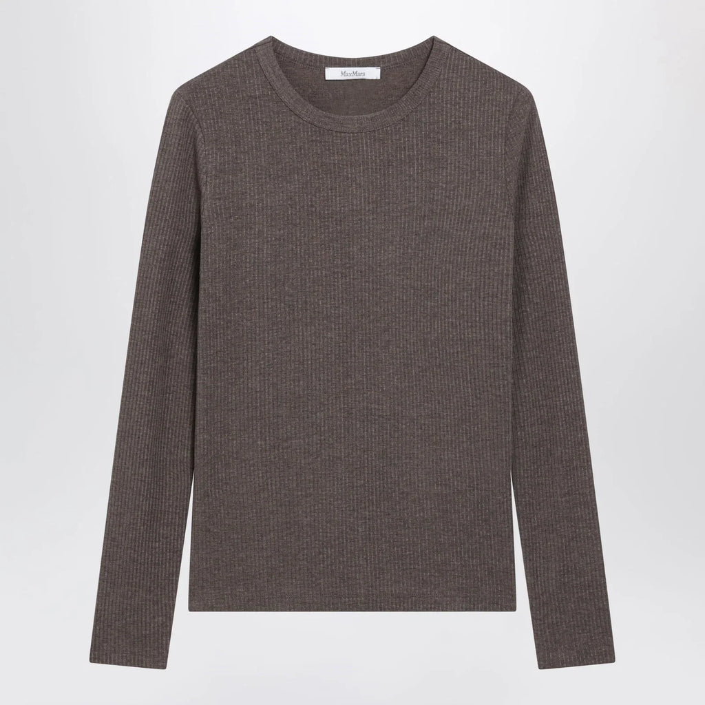 Max Mara Long-Sleeve T-Shirt in Dark Khaki Jersey