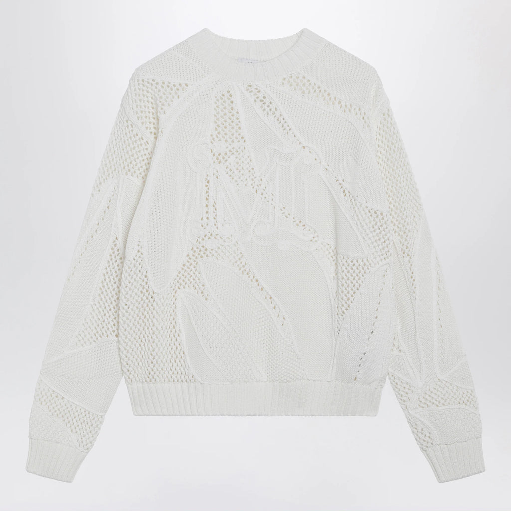 Max Mara Embroidered cotton crewneck sweater in white