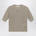 Max Mara Cable-knit linen crewneck sweater in brown