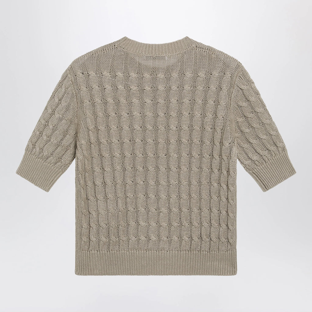 Max Mara Cable-knit linen crewneck sweater in brown