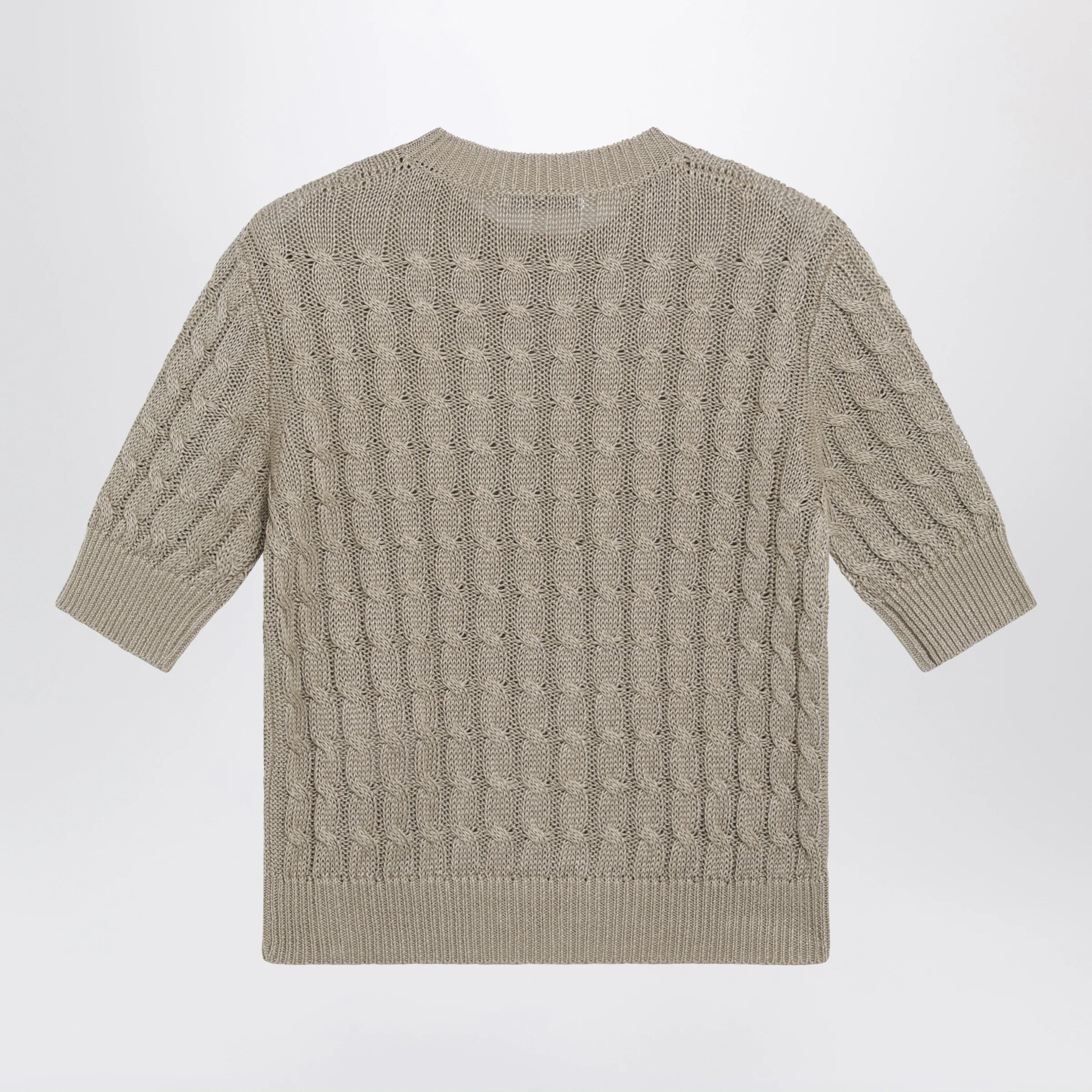 Max Mara Cable-knit linen crewneck sweater in brown
