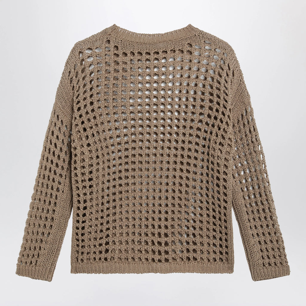 Max Mara Cotton mesh long-sleeve sweater in Desert