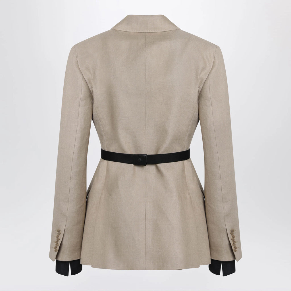 Max Mara Double-breasted pure linen blazer in camel