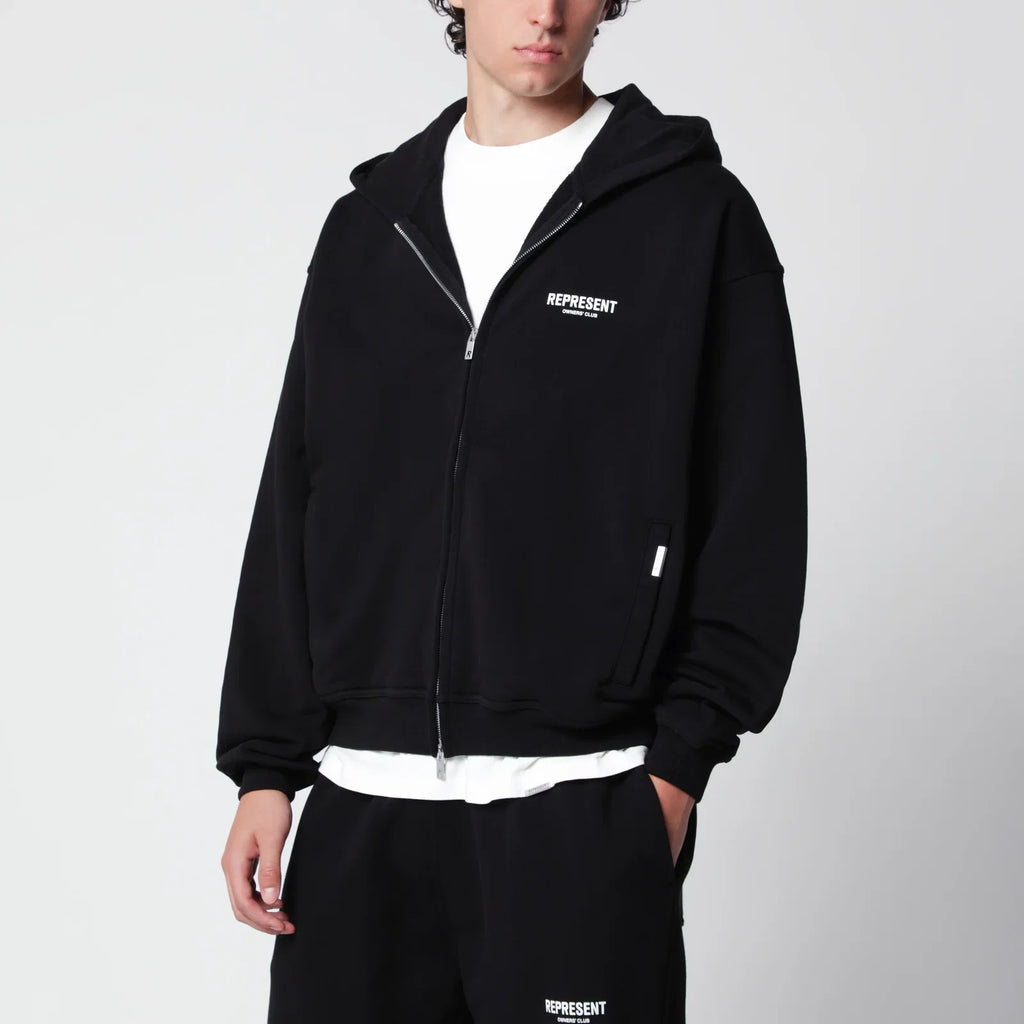 Represent Black cotton zip-up hoodie