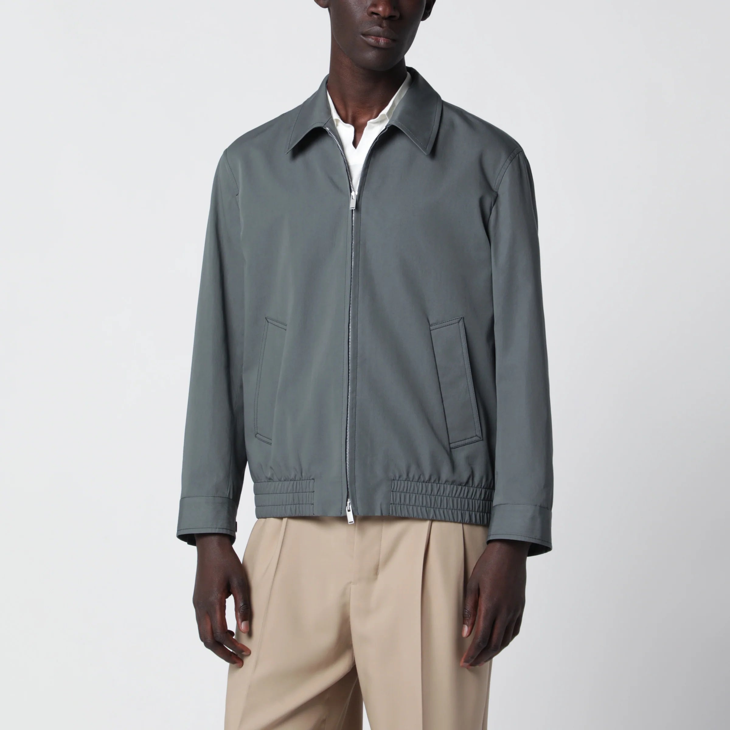 Lardini Zip Jacket In Cotton And Silk