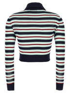 Self-Portrait Self Portrait Navy Striped Viscose Knit Cardigan