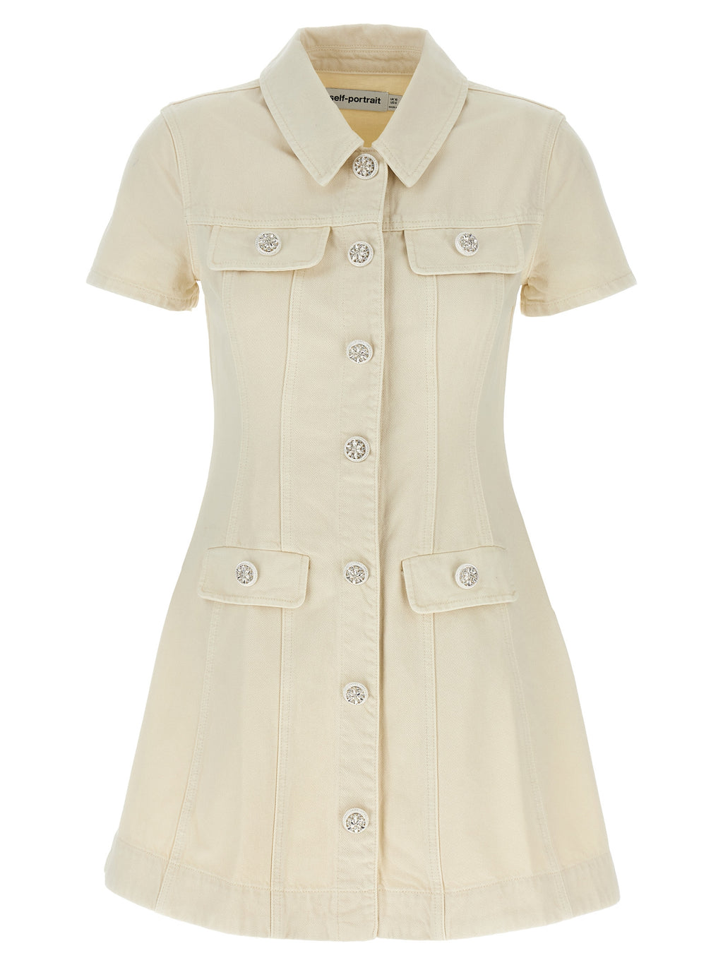 Self-Portrait Self Portrait Cream Collared Denim Mini Dress