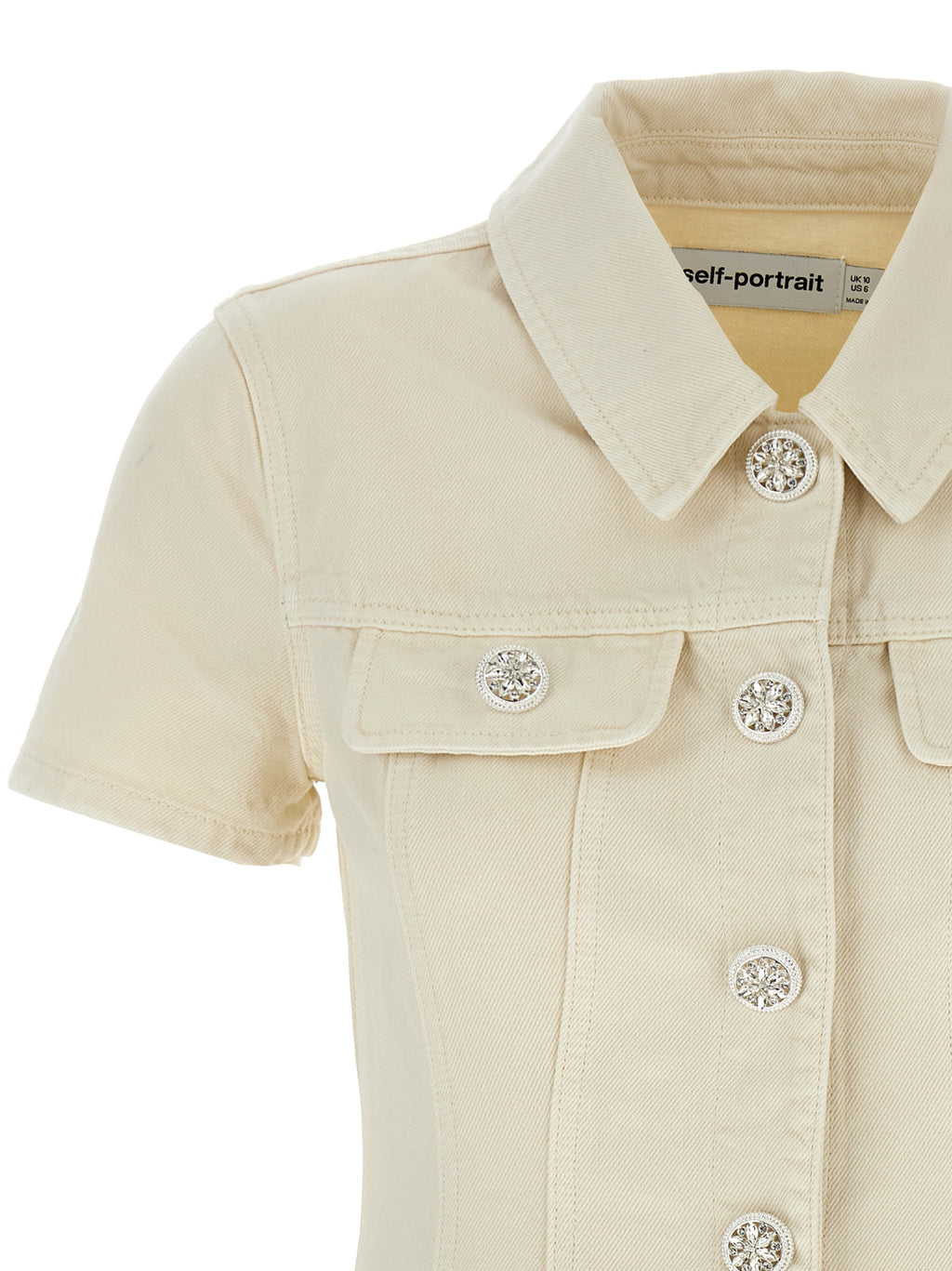 Self-Portrait Self Portrait Cream Collared Denim Mini Dress