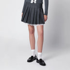 Self-Portrait Pleated wool mini skirt with lace trim in grey