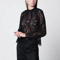 Self-Portrait High-neck lace blouse with long sleeves in black